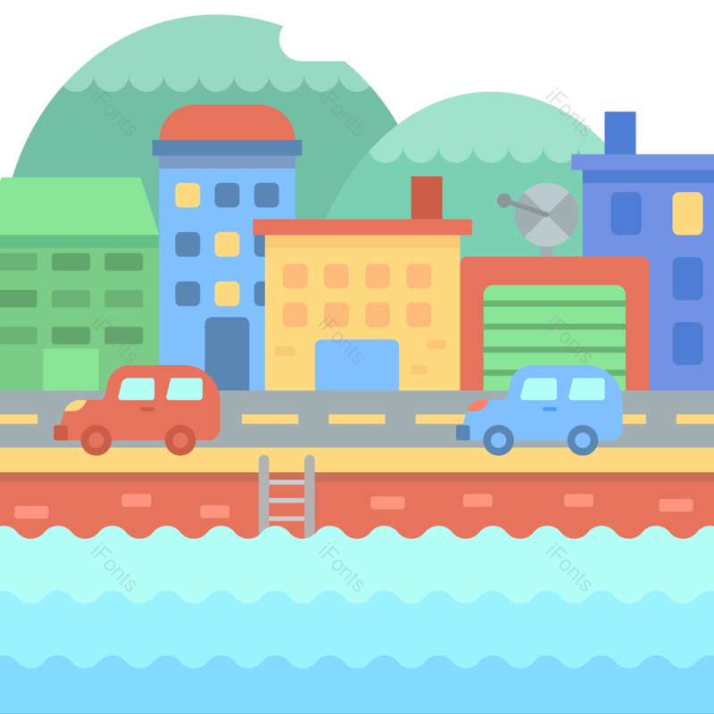 道路图片,扁平城市元素,扁平插画PNG,汽车免抠素材